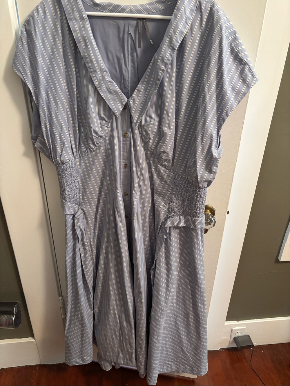 Anthropologie Light Blue & White Striped Midi Shirt Dress